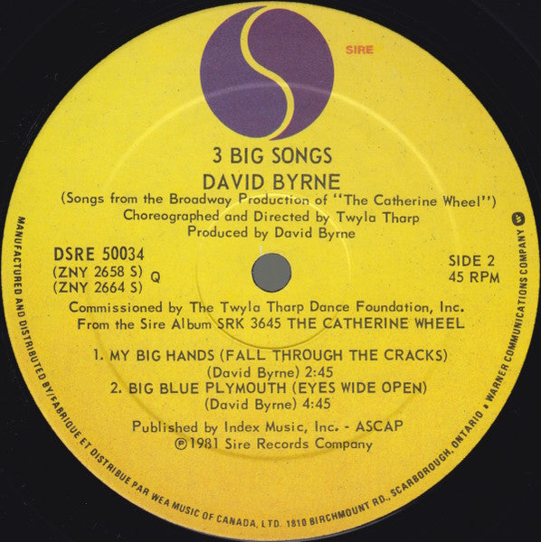 David Byrne : 3 Big Songs (12", EP)