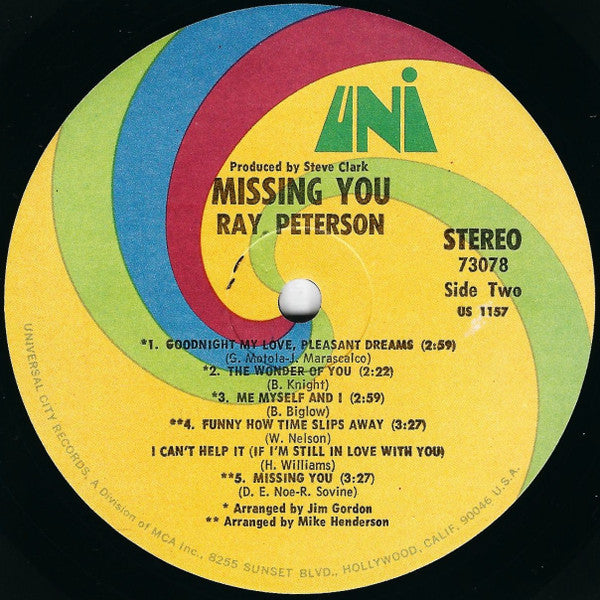 Ray Peterson : Missing You (Featuring His Greatest Hits!) (LP)