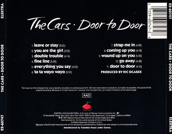 The Cars : Door To Door (CD, Album, Club)