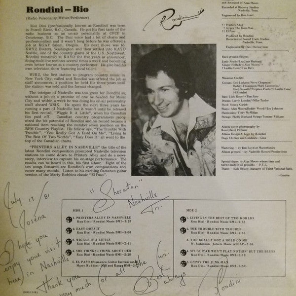 Rondini* : Printers Alley In Nashville (LP, Album)