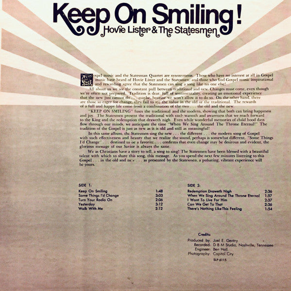 Hovie Lister And The Statesmen Quartet : Keep On Smiling! (LP)