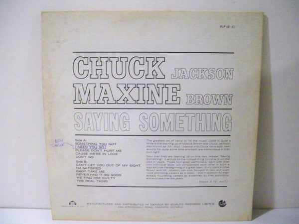Chuck Jackson & Maxine Brown : Saying Something (LP, Album, Mono)