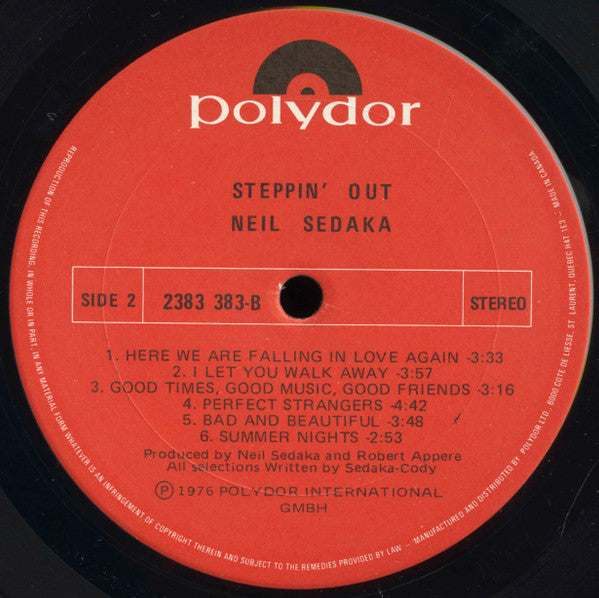 Neil Sedaka : Steppin' Out (LP, Album)