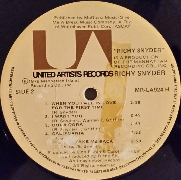 Richie Snyder : Richy Snyder (LP, Album)