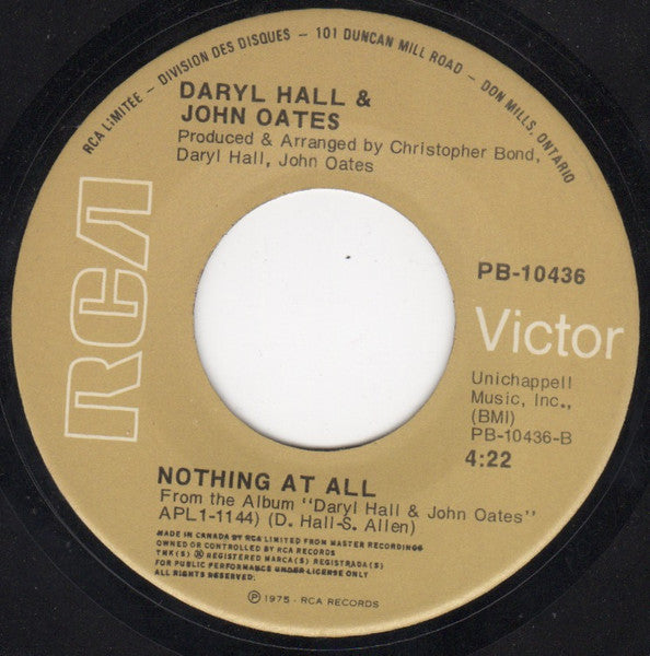 Daryl Hall & John Oates : Nothing At All (7")