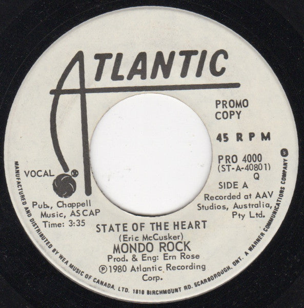 Mondo Rock : State Of The Heart (7", Promo)