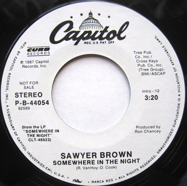 Sawyer Brown : Somewhere In The Night (7", Single, Promo)