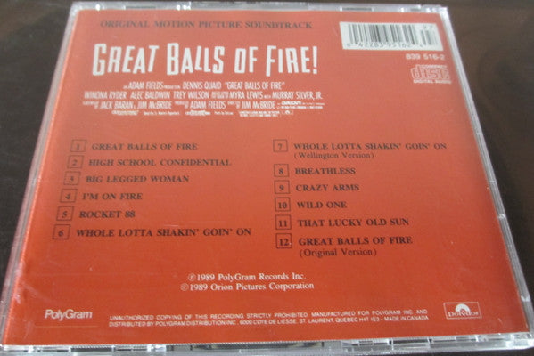 Various : Great Balls Of Fire! (Original Motion Picture Score) (CD, Album, Comp)