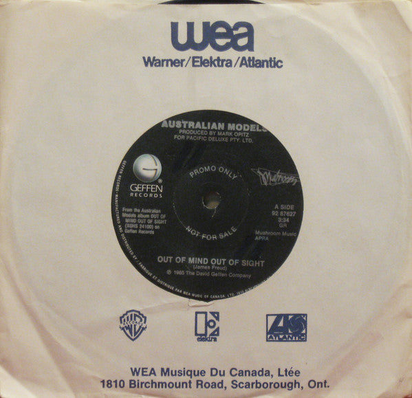 Models (2) : Out Of Mind Out Of Sight (7", Single, Promo, Sol)
