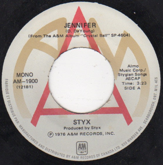 Styx : Jennifer (7", Single)