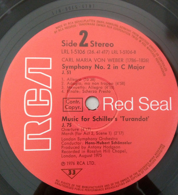 Carl Maria von Weber - London Symphony Orchestra, Hans-Hubert Schönzeler : Symphonien Nr. 1 Und 2 (LP)