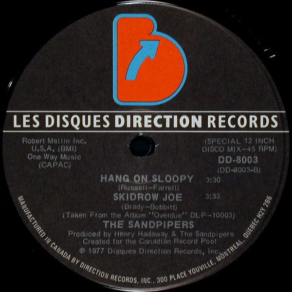 The Sandpipers : Hang On Sloopy / Skidrow Joe (12", Single)