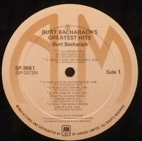 Burt Bacharach : Burt Bacharach's Greatest Hits (LP, Album, Comp)