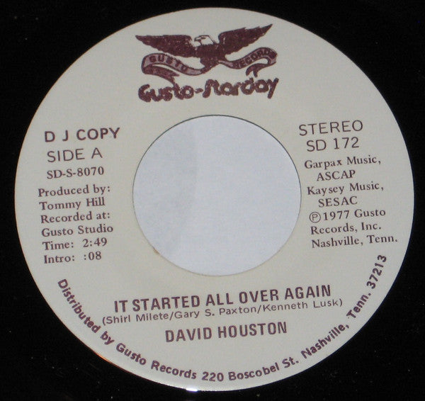 David Houston : It Started All Over Again (7", Single, Mono, Promo)