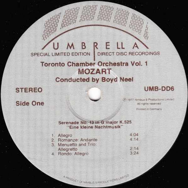 Toronto Chamber Orchestra ; Boyd Neel / Wolfgang Amadeus Mozart : Serenade No.13 In G Major K.525 Eine Kleine Nachtmusik / Divertimento No.11 In D Major K.251 (LP, Ltd, Num, S/Edition)