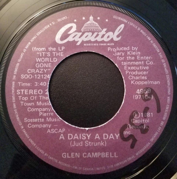 Glen Campbell : I Don't Want To Know Your Name / Daisy A Day (7", Single)