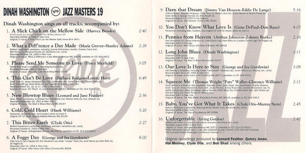 Dinah Washington : Verve Jazz Masters 19 (CD, Comp)