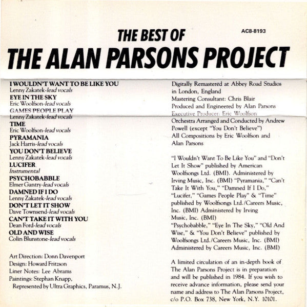 The Alan Parsons Project : The Best Of The Alan Parsons Project (Cass, Comp, Pap)