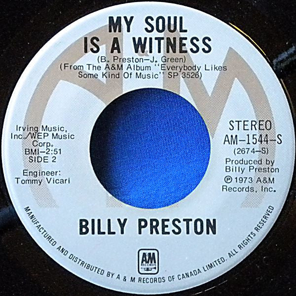 Billy Preston : Nothing From Nothing / My Soul Is A Witness (7", Single)