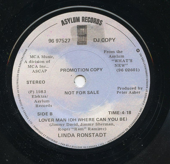 Linda Ronstadt : I've Got A Crush On You / Lover Man (Oh Where Can You Be) (7", Single, Promo)
