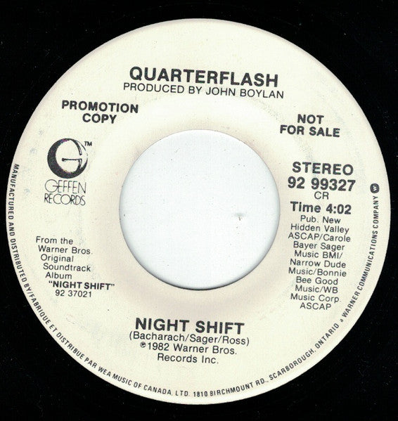 Quarterflash : Night Shift (7", Single, Mono, Promo)