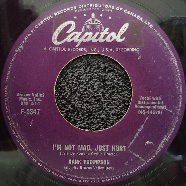Hank Thompson And His Brazos Valley Boys : The Blackboard Of My Heart / I'm Not Mad, Just Hurt (7", Single)