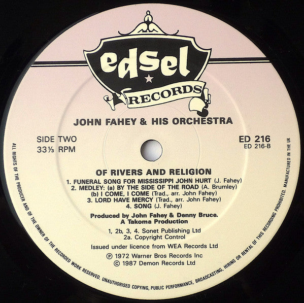 John Fahey & His Orchestra : Of Rivers And Religion (LP, Album, RE)