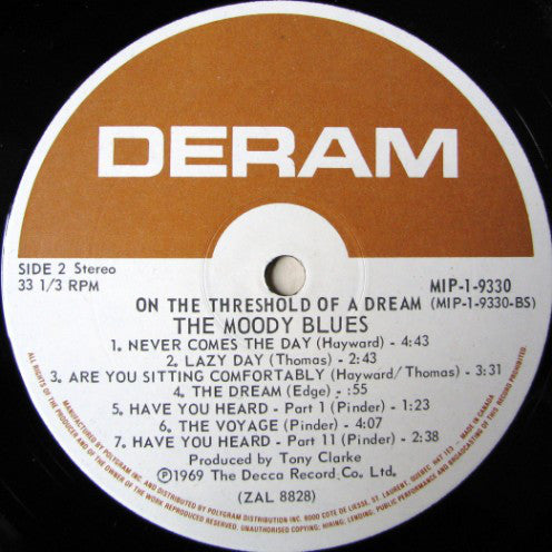 The Moody Blues : On The Threshold Of A Dream (LP, Album, RE)