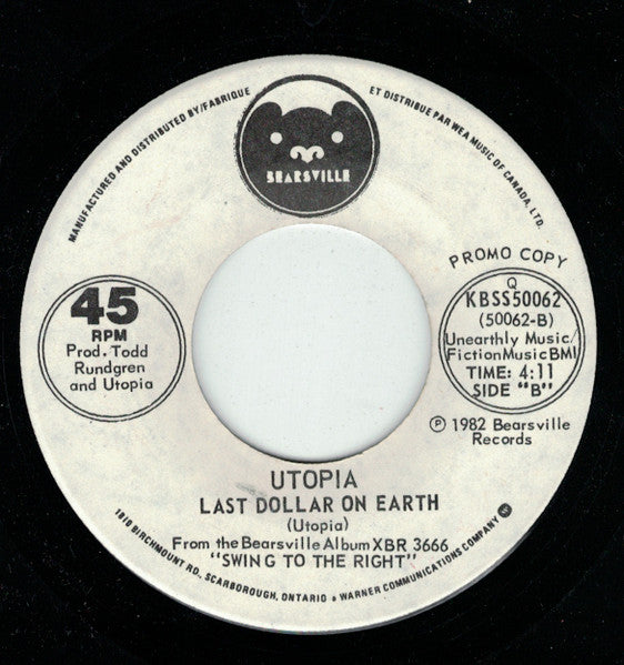 Utopia (5) : One World / Last Dollar On Earth (7", Single, Promo)