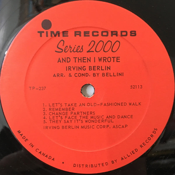 Bellini (3) : And Then I Wrote..... Irving Berlin (LP, Mono)