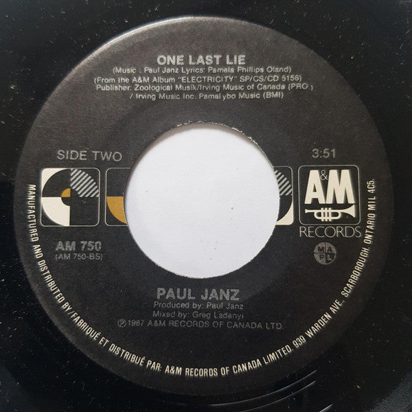 Paul Janz : I Won't Cry / One Last Lie (7", Single)