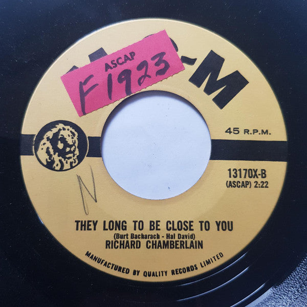 Richard Chamberlain : Blue Guitar / They Long To Be Close To You (7", Single)