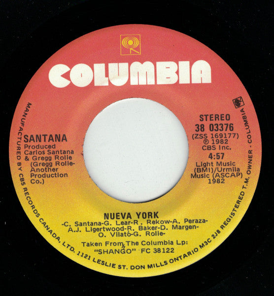 Santana : Nowhere To Run / Nueva York (7", Single)