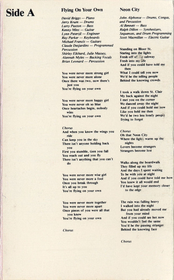 Rita MacNeil : Flying On Your Own (Cass, Album, CrO)