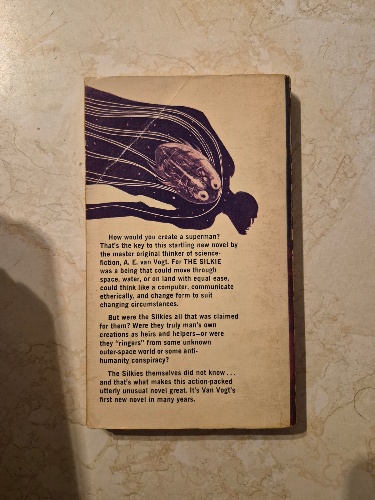 Back cover of The Silkie by A.E. van Vogt with story synopsis