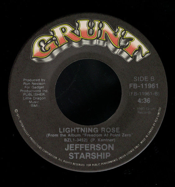 Jefferson Starship : Rock Music / Lightning Rose (7", Single)
