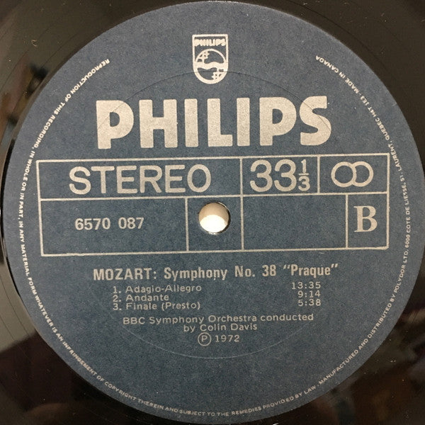 BBC Symphony Orchestra, Sir Colin Davis, Wolfgang Amadeus Mozart : Symphonies No. 41 "Jupiter"; No. 38 "Prague" (LP)