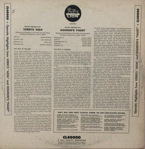 Giuseppe Verdi, Charles Gounod, Camilla Williams, Lydia Ibarrondo, Giulio Gari, Lawrence Winters, Frances Yeend, Rudolf Petrak, Norman Scott, Walter Cassel, Frances Bible, New York City Opera Company : Aida / Faust (LP)
