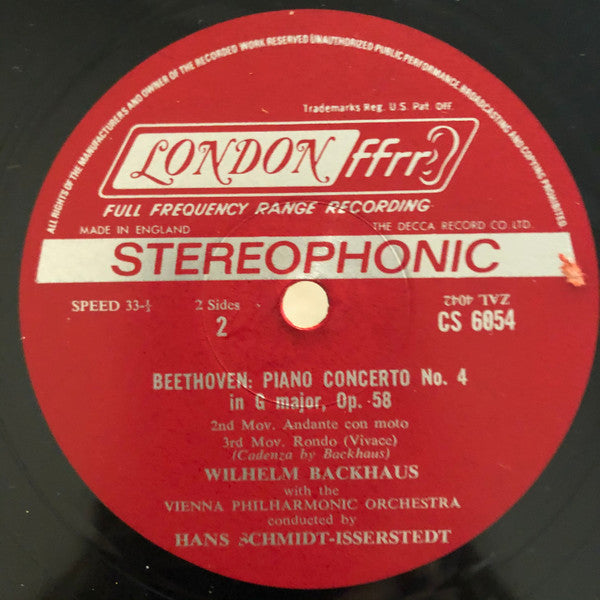 Ludwig van Beethoven, Wilhelm Backhaus, Wiener Philharmoniker, Hans Schmidt-Isserstedt : Piano Concerto No. 4 In G Major Op. 58 (LP)