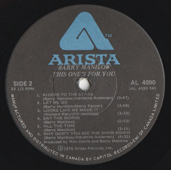 Barry Manilow : This One's For You (LP, Album, Bla)