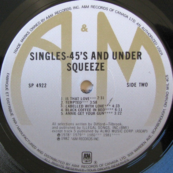 Squeeze (2) : Singles - 45's And Under (LP, Comp)