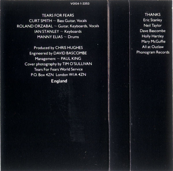 Tears For Fears : Songs From The Big Chair (Cass, Album, 4 S)