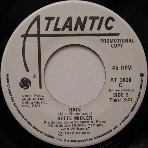 Bette Midler : Big Noise From Winnetka (7", Promo)