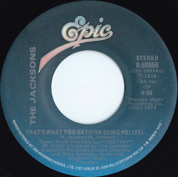 The Jacksons : Shake Your Body (Down To The Ground) / That's What You Get For Being Polite (7", Single, RE)