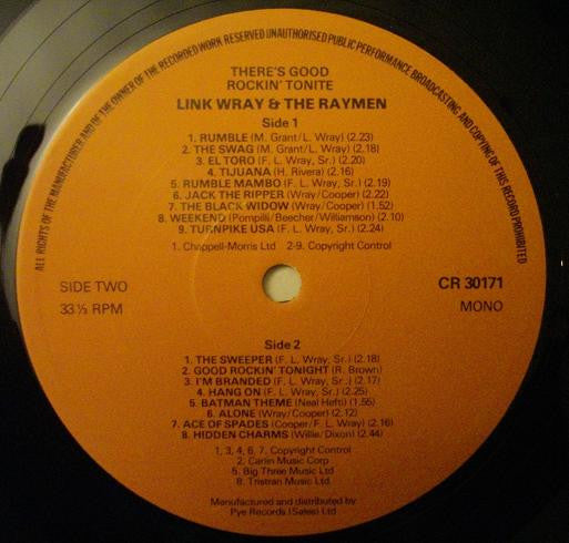 Link Wray And His Ray Men : Rock 'N' Roll 'N' Rumble (LP, Comp, Mono, RE)