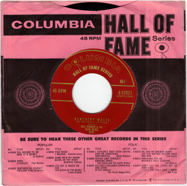 Bill Monroe & His Blue Grass Boys : Kentucky Waltz / Footprints In The Snow (7")
