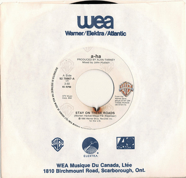 a-ha : Stay On These Roads (7", Single)
