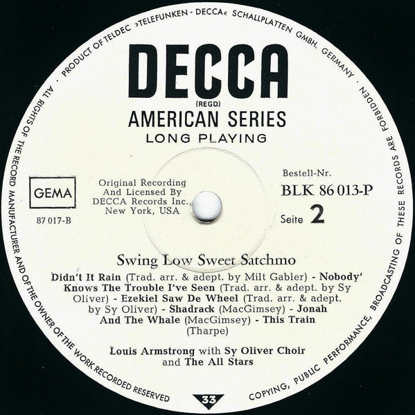 Louis Armstrong And His All-Stars With The Sy Oliver Choir : Swing Low Sweet Satchmo (LP, Album, Mono, RE)