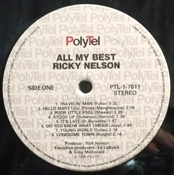 Ricky Nelson (2) : All My Best (LP, Album)