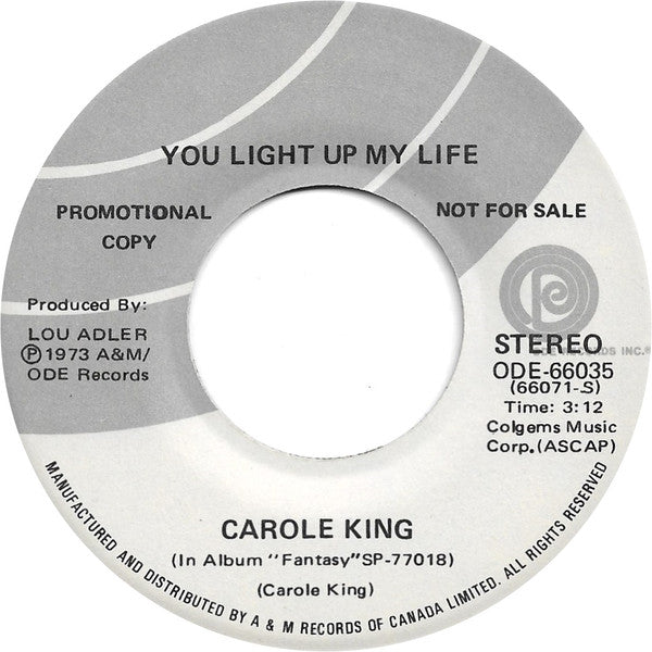 Carole King : You Light Up My Life (7", Single, Promo)
